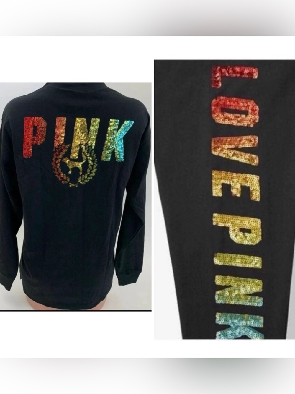 PINK Victoria's Secret Bling Long-Sleeve Tee & Yoga Pants Rainbow
